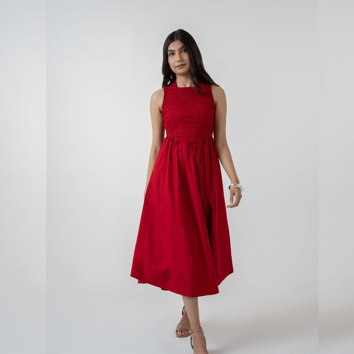 Seas The Day Smocked Cross-Back Midi Dress