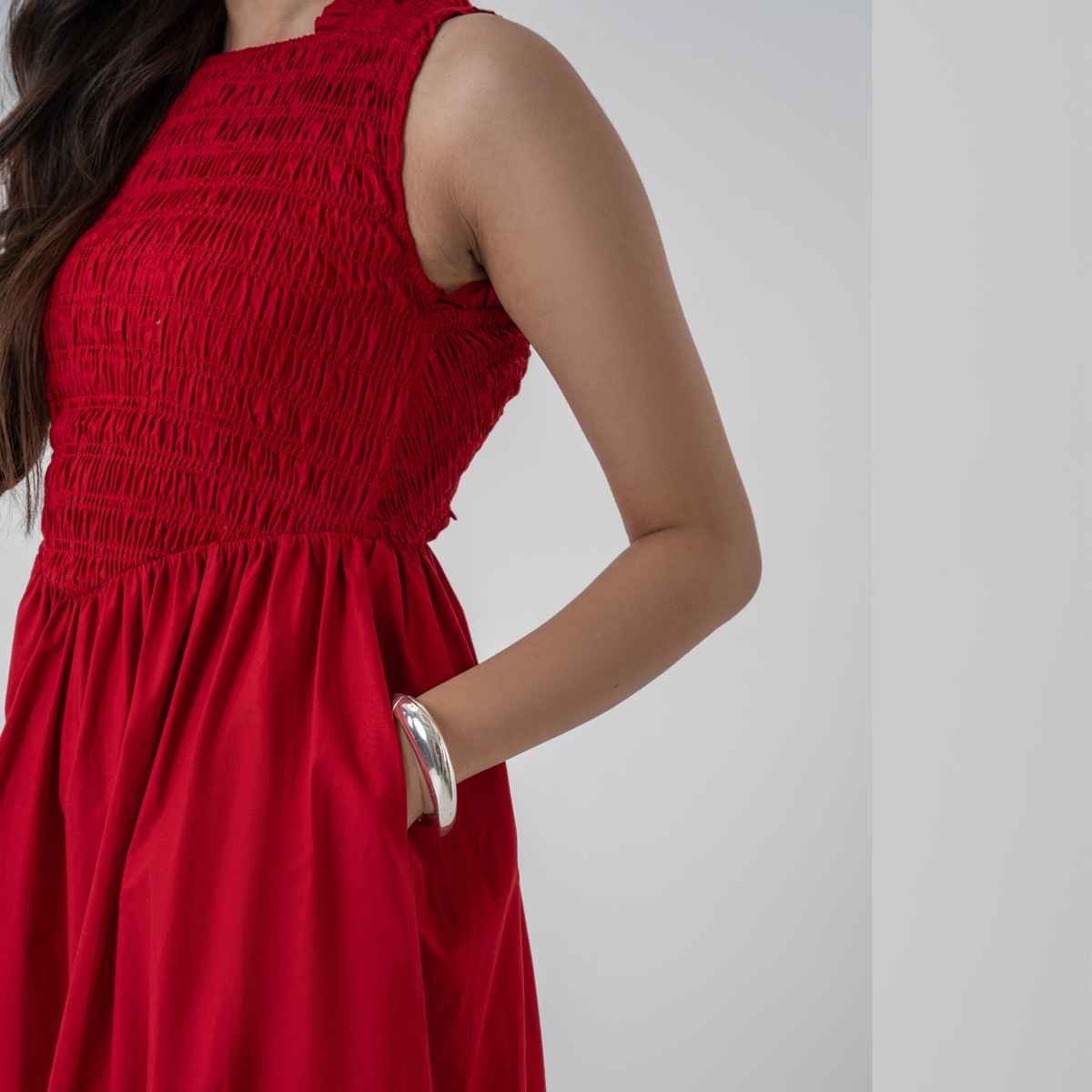 Seas The Day Smocked Cross-Back Midi Dress