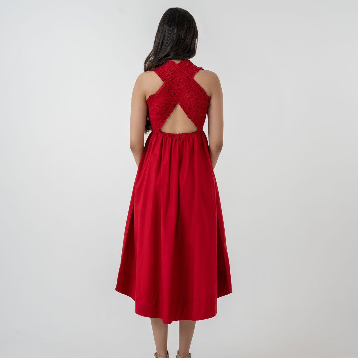 Seas The Day Smocked Cross-Back Midi Dress