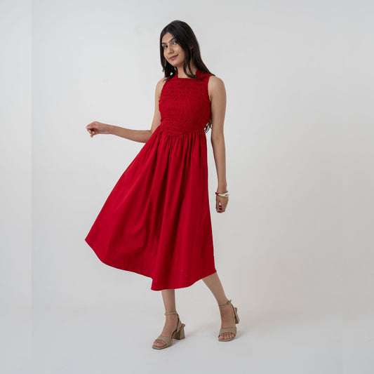 Seas The Day Smocked Cross-Back Midi Dress