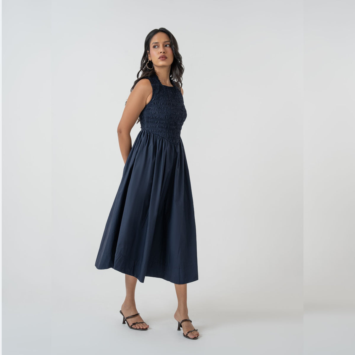 Seas The Day Smocked Cross-Back Midi Dress