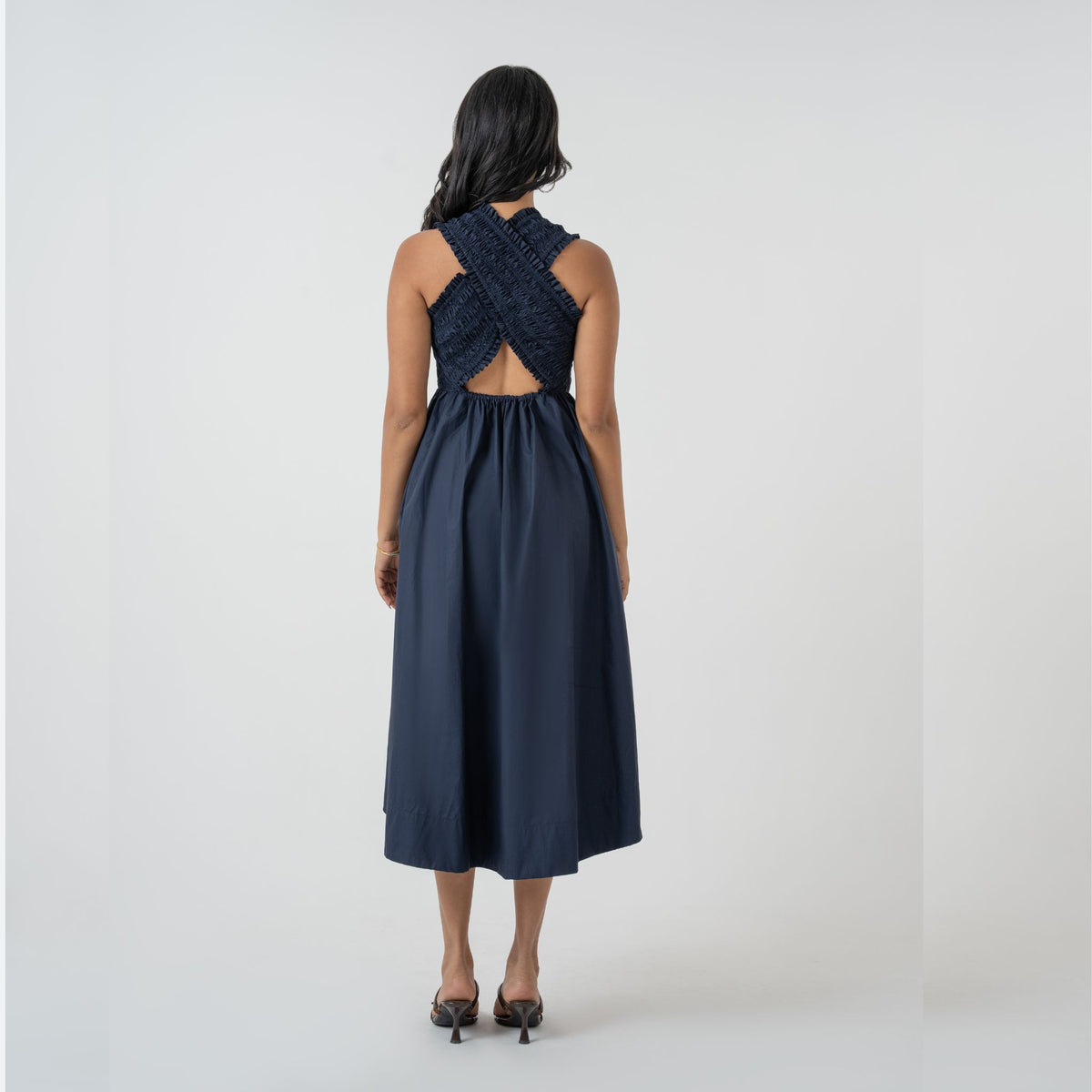 Seas The Day Smocked Cross-Back Midi Dress