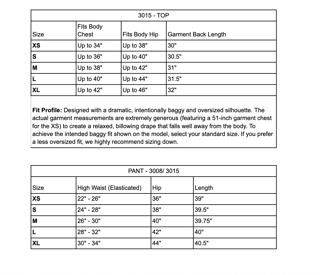 Sunset Soirée Organic Cotton Co-Ord Set Size Guide