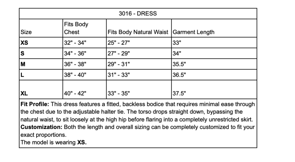 Rose Hour Dress Size Guide