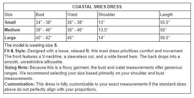 Coastal Skies Dress Size Guide