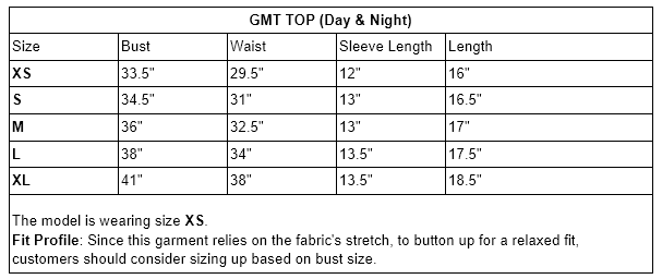 GMT TOP Size Guide