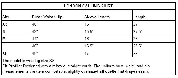 LONDON CALLING SHIRT Size Guide