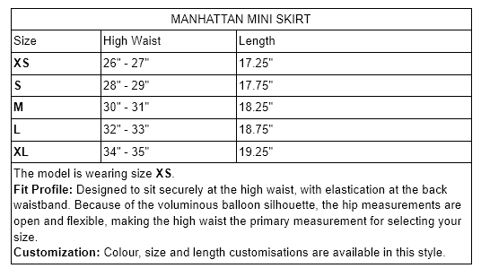MANHATTAN MINI SKIRT Size Guide