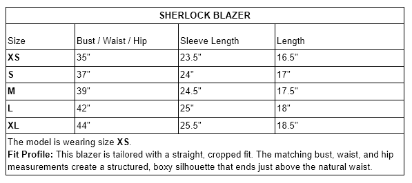 SHERLOCK BLAZER Size Guide