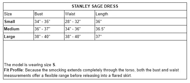 Stanley Sage Dress Size Guide