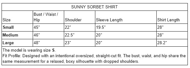 Sunny Sorbet Shirt Size Guide